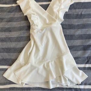 Altar'd State White Ruffle V-Neck Mini Dress